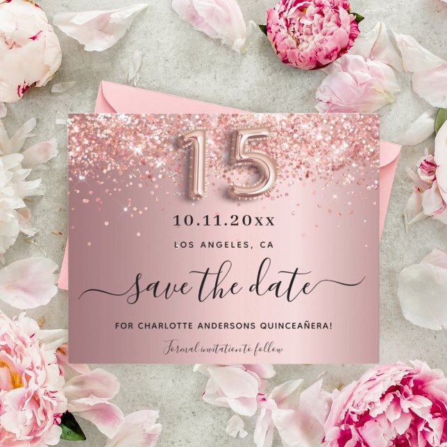 Budget Quinceanera blush rose enregistrer la date (Créateur téléchargé)