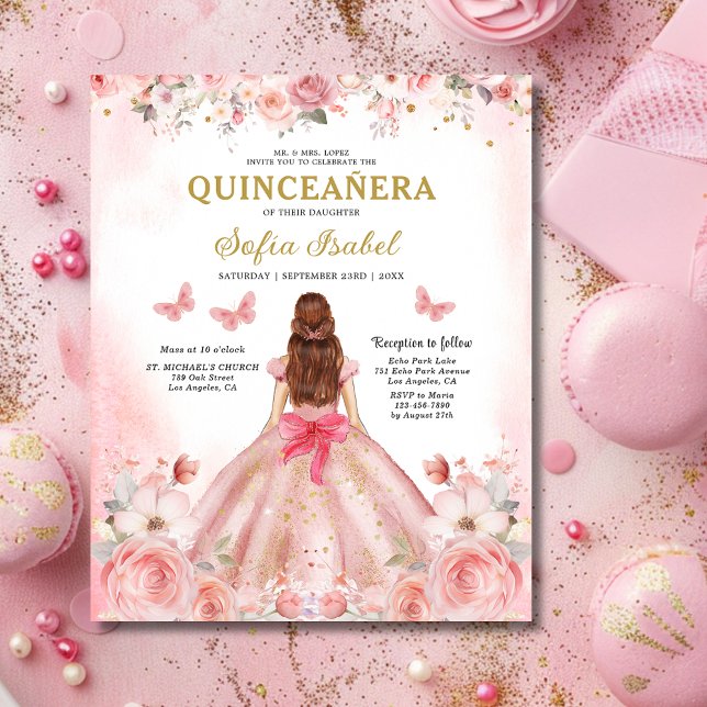 Budget Quinceañera Blush Rose Rose Floral (Créateur téléchargé)