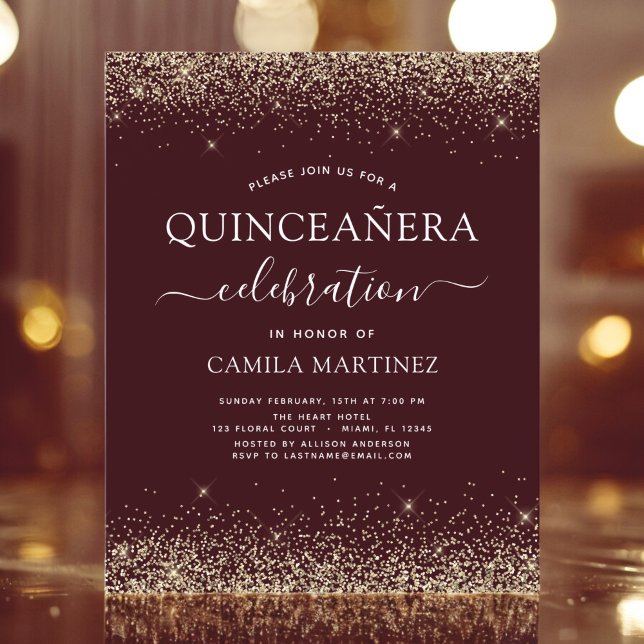 Budget Quinceanera Bourgogne Gold Invitation (Créateur téléchargé)