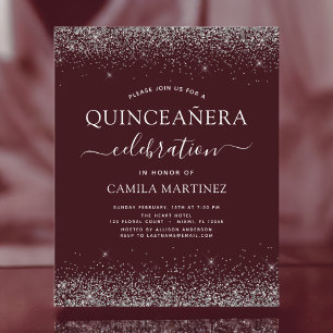 Budget Quinceanera Bourgogne Invitation Argent