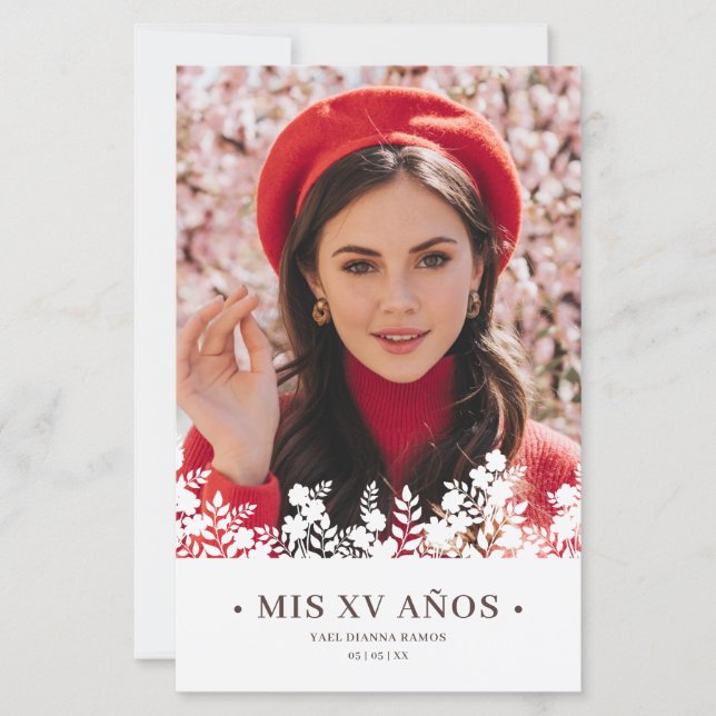Budget Quinceañera élégant cadre floral espagnol (Devant)