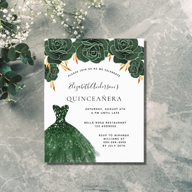 Budget Quinceanera émeraude vert or robe florale (Créateur téléchargé)