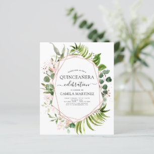 Budget Quinceanera Eucalyptus Rose Or géométrique