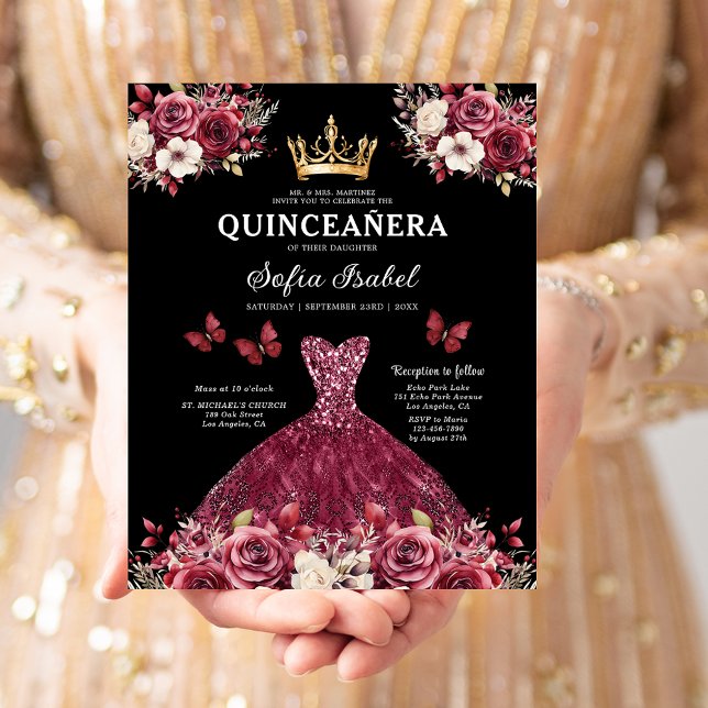 Budget Quinceanera Floral Bourgogne Princesse (Créateur téléchargé)