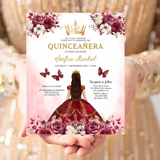 Budget Quinceanera Floral Bourgogne Princesse (Créateur téléchargé)