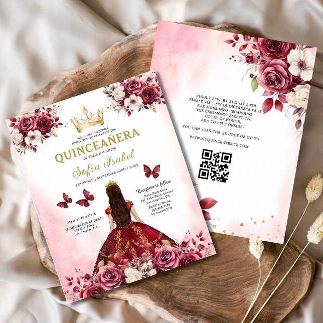 Budget Quinceanera Floral Bourgogne Princesse (Créateur téléchargé)