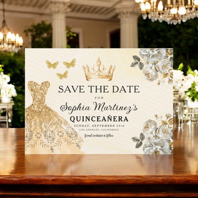 Budget Quinceanera Floral Gold Enregistrer la date (Créateur téléchargé)