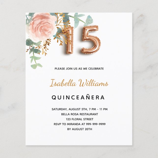 Budget Quinceanera floral rose or eucalyptus (Devant)