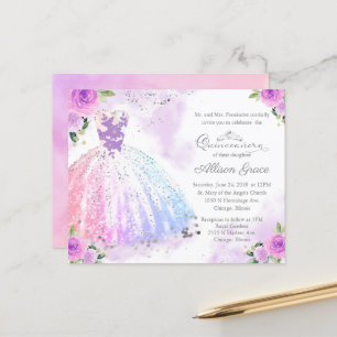 Budget Quinceanera Invitation Argent Colorful Gown