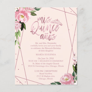 Budget Quinceanera Invitation Bilingue Blush Pink