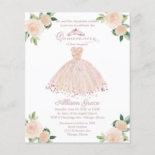 Budget Quinceanera Invitation Bilingue Pink Gown