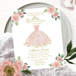 Budget Quinceanera Invitation Bilingue Pink Gown