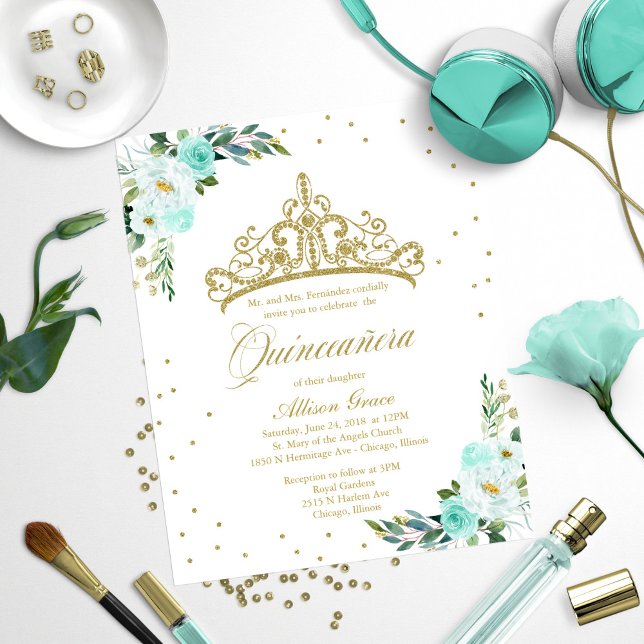 Budget Quinceanera Invitation Bilingue Tiara (Créateur téléchargé)