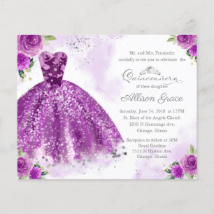 Budget Quinceanera Invitation Bilingue Violet