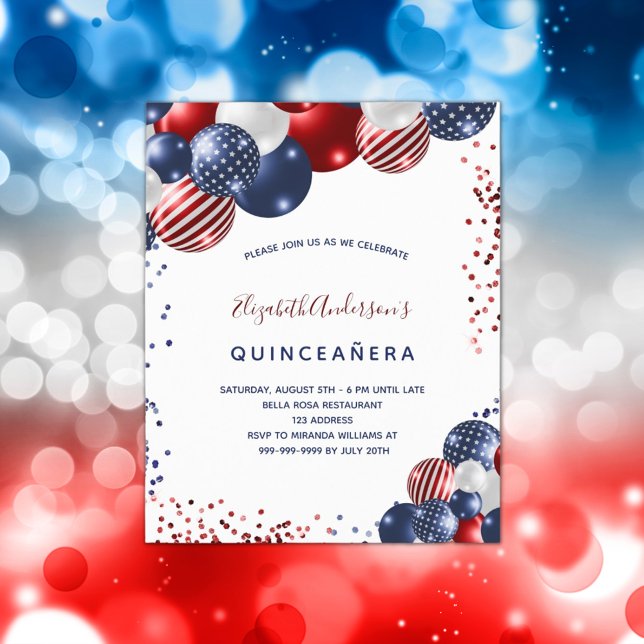 Budget Quinceanera invitation du parti patriotique (Créateur téléchargé)