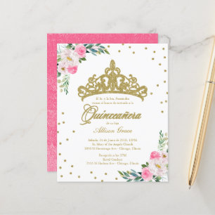 Budget Quinceanera Invitation Espagnol Gold Tiara