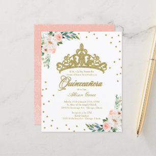 Budget Quinceanera Invitation Espagnol Gold Tiara