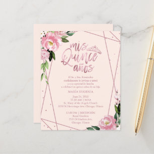 Budget Quinceanera Invitation Espagnol Rose Blush