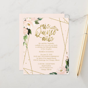 Budget Quinceanera Invitation Gold Foil Blush Rose