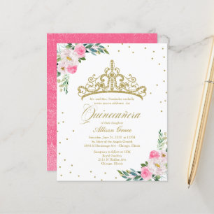 Budget Quinceanera Invitation Gold Tiara