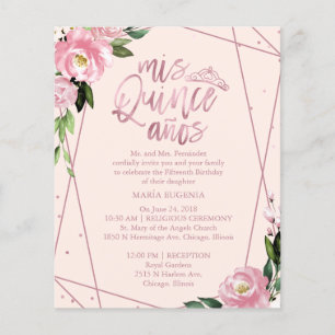 Budget Quinceanera Invitation Rose Or Blush rose