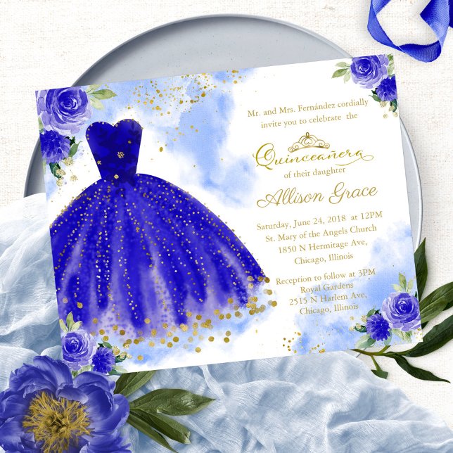 Budget Quinceanera Invitation Royal Blue Gown (Créateur téléchargé)
