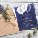 Budget Quinceanera marine bleu ballon invitation<br><div class="desc">Une invitation moderne,  élégante et glamour pour une Quinceañera,  15ème anniversaire. Un arrière - plan bleu marine,  décoré de faux éclats de parties scintillant argentés et de ballons blancs. La couleur bleue est inégale. Personnalisez et ajoutez votre nom et les détails de votre fête.</div>