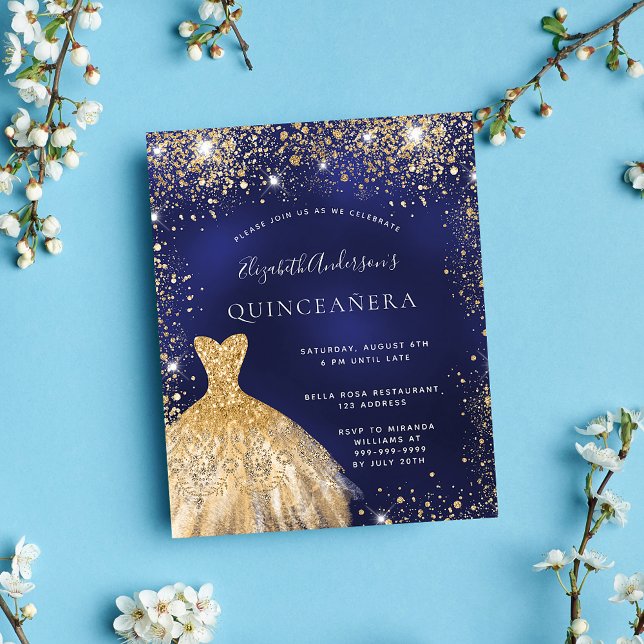 Budget Quinceanera marine bleu or robe invitation (Créateur téléchargé)