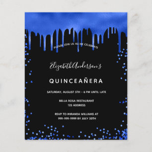 Budget Quinceanera noir royal bleu invitation