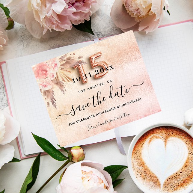 Budget Quinceanera pampas rose enregistrer la date (Créateur téléchargé)