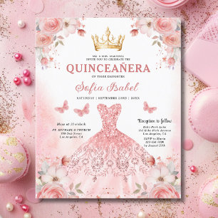 Budget Quinceañera Papillon floral rose pâle rose