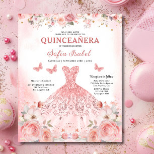 Budget Quinceañera Papillon floral rose pâle rose