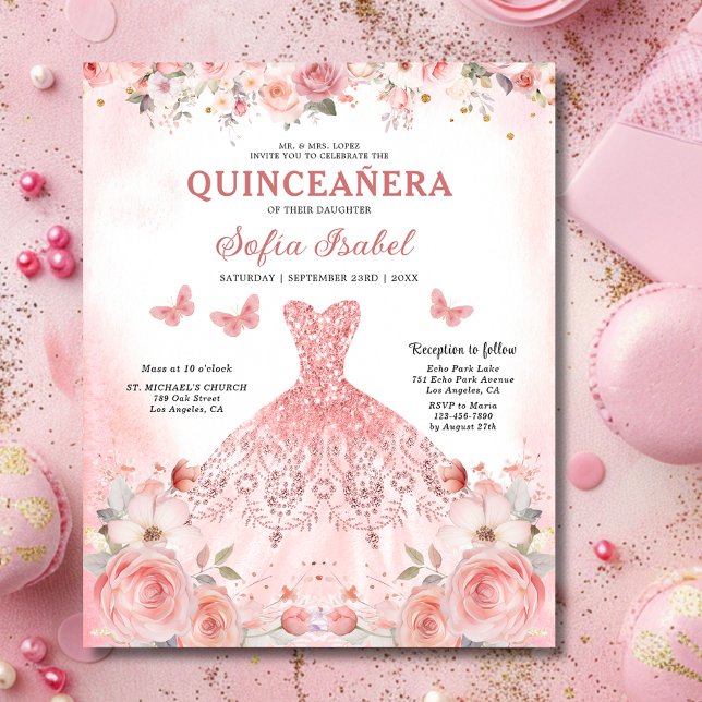 Budget Quinceañera Papillon floral rose pâle rose (Créateur téléchargé)