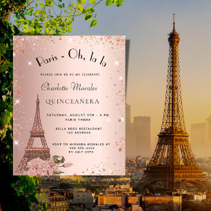Budget Quinceanera Paris Eiffel Invitation rose