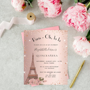 Budget Quinceanera Paris Invitation d'or rose