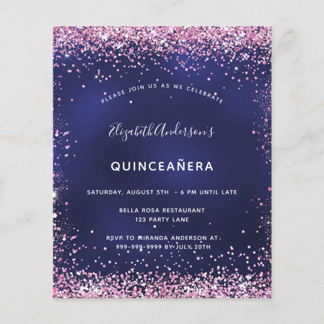 Budget Quinceanera parti marine bleu rose invitati (Devant)