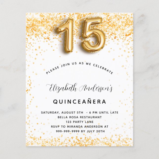 Budget Quinceanera parties scintillant en or blanc (Devant)