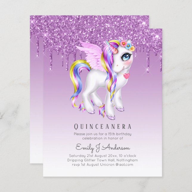 BUDGET Quinceanera Parties scintillant Unicorn Ani (Devant / Derrière)