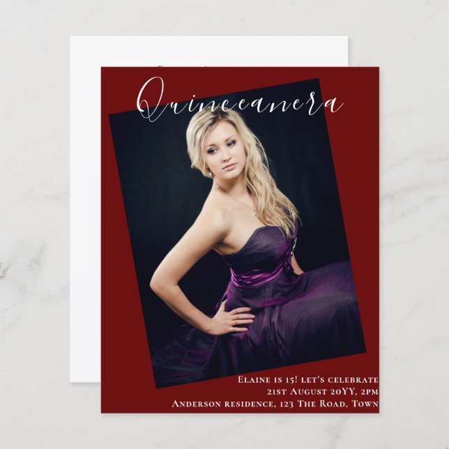 BUDGET Quinceanera PHOTO Invitation Faire-part (Devant / Derrière)