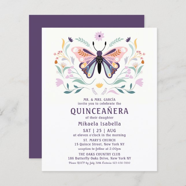 Budget Quinceañera Pink Purple Butpe Floral (Devant / Derrière)