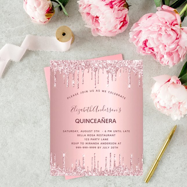 BUDGET Quinceanera poussiéreux rose paillettes gou (Créateur téléchargé)