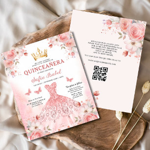 Budget Quinceañera QR Code Blush rose Floral
