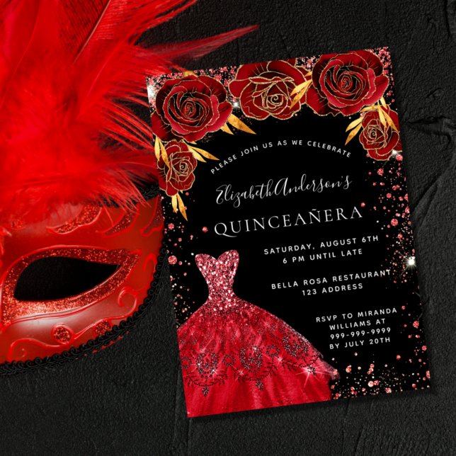 Budget Quinceanera robe rouge noire invitation (Créateur téléchargé)