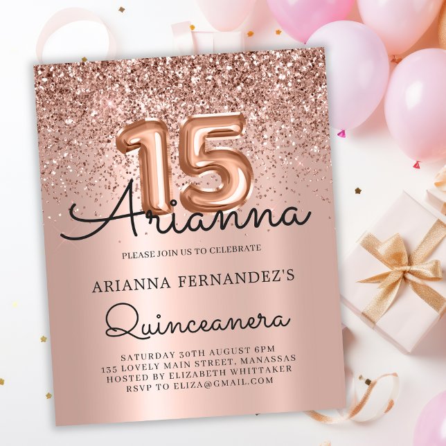 Budget Quinceañera Rose Or 15e anniversaire Invita (Créateur téléchargé)
