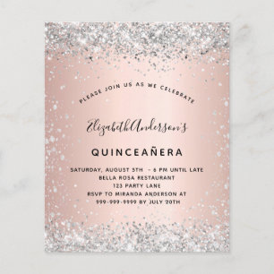 Budget Quinceanera rose or argent invitation