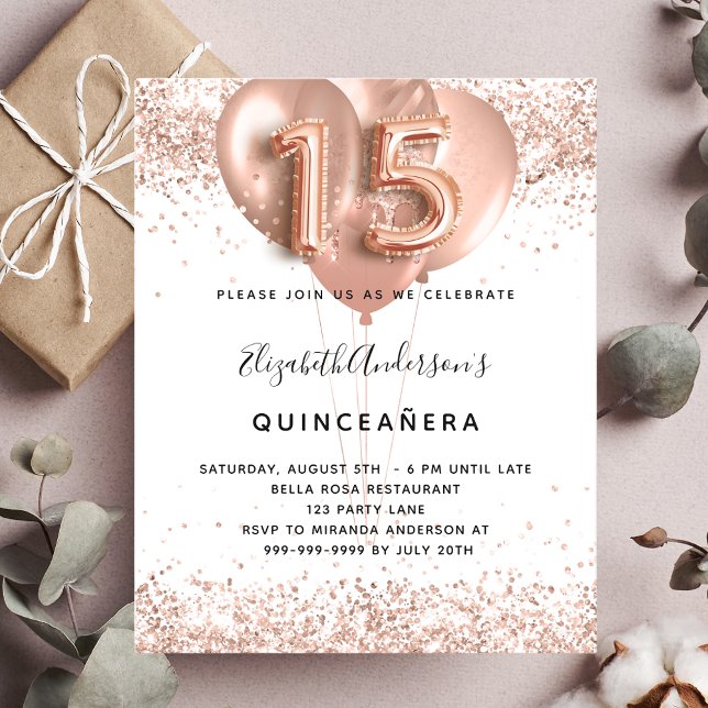 Budget Quinceanera rose or bulles invitation (Créateur téléchargé)