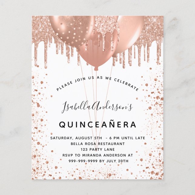 Budget Quinceanera rose or parties scintillant inv (Devant)