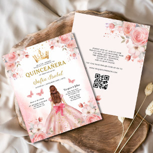 Budget Quinceañera Rose Pâle Floral Papillon