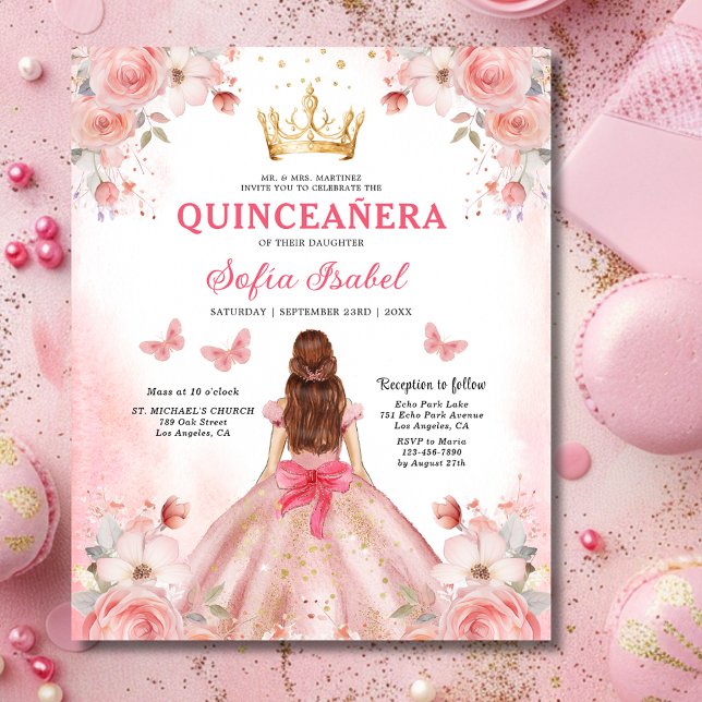 Budget Quinceañera Rose Pâle Floral Papillon (Créateur téléchargé)