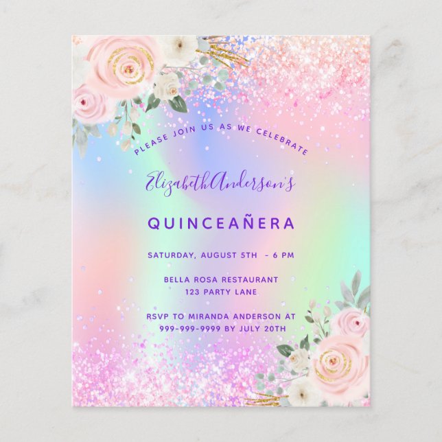 Budget Quinceanera rose violet parties scintillant (Devant)
